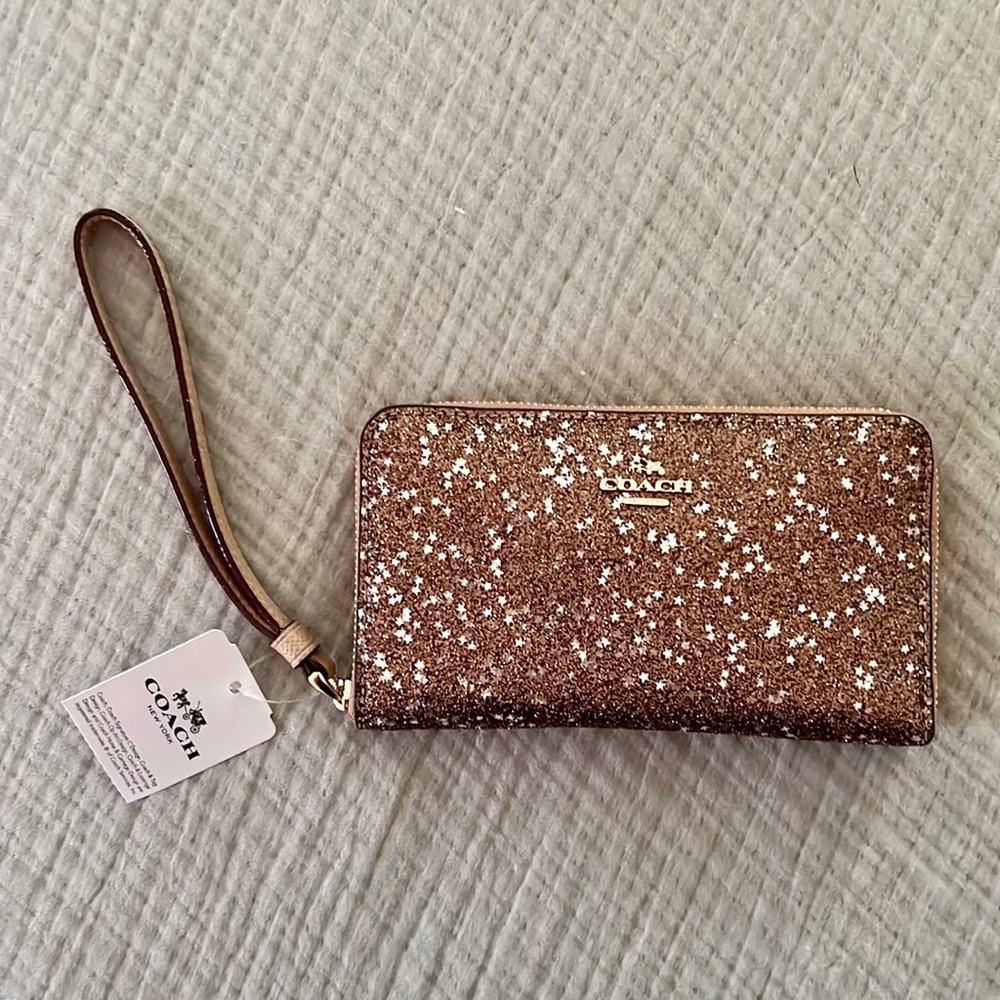 NWT Gold & Sparkle Coach Wristlet